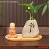 Hui Neng Pequeño Monje Jarrón de Cerámica Adorno Zen Cerámica Gruesa Jarrón de Quietud Decoración para Mesa de Café de Sala de Estar de Oficina en Casa