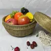 Cesta de bambú producto tejido de bambú doméstico con tapa cesta de bambú cesta cribadora para sostener bollos al vapor tamaño pequeño cesta de mimbre cesta de bambú huevo cesta de bambú