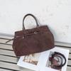 Bolsas Femininas Europeias e Americanas Outono e Inverno em Couro Bovino Fosco, Bolsa Tiracolo Elegante para Mulheres Maduras Estilo Horizontal Moda Plush Couro Genuíno Macio Bolsa Grande