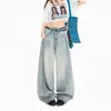 Jeans Laranja Infantil #Retrô Americano Lavado Tendência Wide Leg Feminino Solto Emagrecimento Personalidade Casual Versátil Calças Compridas