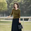 Tejido Chic y Hermoso con Cuello Polo para Mujer, Moda Elegante de Primavera y Otoño, Top Ligero y Maduro, Top de Lana Delgado y Cálido