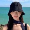 Sombrero de Paja Tejido en Forma de Diamante para Mujer, Verano Delgado Transpirable para Exteriores Vacaciones Playa, Sombrero de Pescador con Protección Solar
