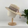 Chapéu de Pescador Decorativo Estilo Étnico com Copa Reta para Mulheres, Chapéu de Palha com Proteção Solar para Férias na Praia, Chapéu de Sol Moderno Estilo Britânico