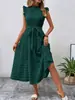 2026 Ropa de mujer transfronteriza europea y americana Amazon verano nueva moda vestido texturizado con volantes en las mangas y cinturón de corbata