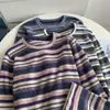 Ropa de Invierno Cómoda~ Sudadera de Manga Larga Rayada con Forro de Felpa Cálido y Estampado Floral de Piel de Conejo, Top Holgado Casual Adelgazante Estilo Coreano Moderno