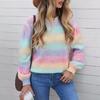 Tejido de punto con degradado arcoíris de estilo europeo y americano para mujer, suelto de cuello redondo, mangas caídas, tejido de punto moderno y casual popular transfronterizo de otoño e invierno