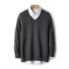 Otoño Invierno 2026 Nuevo Suéter de Punto para Hombre Cuello en V 100% Lana Versátil Casual Holgado Capa Base