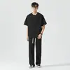Traje de Moda Americano Duas Peças Gola Redonda Masculino Novo Primavera Casual Calça Longa Marca Tendência Transfronteiriça Manga de Cinco Pontos Branco