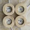 Luz de Noche Redonda de Madera Maciza Ecológica con Base Luminosa 10cm Regalo Creativo DIY Manualidades Iluminación USB
