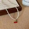 Collar Nk-313 Perla Cereza Roja Collar Corto de Alta Gama Nicho Lujo Ligero Nuevo Estilo Popular de Celebridad de Internet para Mujer