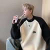 Tricô Masculino Retrô Americano Manga Raglan Cor Contrastante Outono Gola Redonda Solto Estilo Preppy Marca Casual Jaqueta de Tricô