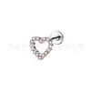 Brincos em liga de titânio F136 em formato de coração com diamantes, tarrachas para cartilagem da orelha, piercings labiais internos em espiral de titânio G23 cravejados com zircônia, joias para piercing