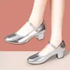 Novo Modelo Primavera/Verão 2026 Sapatos de Dança Prata para Dança de Salão, Salto Grosso de 3,5cm, Antiderrapante, Confortável para Mães, Transfronteiriço
