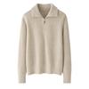Suéter feminino grosso curto com zíper reto e lapela meio aberta, suéter de malha de cashmere puro com agulha Yuanbao de 12 pinos