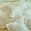 Nuevo juego de cuatro piezas de encaje francés tridimensional en relieve de clase A, terciopelo de leche engrosado, con sábana y funda de edredón añadidas para invierno 1