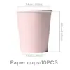 Plato de Papel Desechable y Taza Morado Rosa Macarrón Estampado en Oro Set Decoración Fiesta de Cumpleaños Pancarta Globos Galletas de Arroz