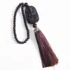 Obsidiana de imitación Guardián Guanyin colgante para coche colgante para coche borla marrón con cuentas adornos para espejo retrovisor