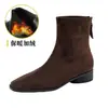 Botas finas retro de moda, nueva colección otoño/invierno, gamuza estilo francés con cremallera trasera, tacón medio, tacón grueso, botas tipo Martin, botines