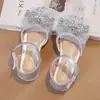 Zapatos de Princesa con Lazo de Pedrería para Niñas, Sandalias de Dedos para Niños, Zapatos Huecos de Cristal, Zapatos de Moda de Verano para Niñas Pequeñas