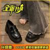 Sapatos de couro estilo francês Hepburn 2023 novo branco espessura de salto grosso retro versátil britânico slip-on loafers