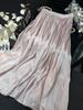 Saia Plissada com Caimento Estilo Retrô, Efeito Emagrecedor, Cintura Alta, Corte A, Gaze Plissada de Chiffon Brilhante Perolado de Alta Qualidade