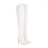 Tamanhos 34-43 Botas de Salto Agulha Versáteis Acima do Joelho para Mulheres, Botas de Couro para Outono e Inverno, Bico Fino, Couro Envernizado, Salto Super Alto, Tamanho Grande, Leve, com Zíper
