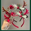 Diadema de Navidad Cabeza de Alce del Bosque Diadema de Cuernos Rojos Pinza para el Cabello Linda para Niñas Accesorios para el Cabello de Navidad para Adultos