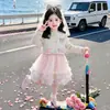 Conjunto de Vestido de Malla de Princesa de Otoño para Niñas, Abrigo Estilo Pequeño Chanel para Niños, Conjunto de Dos Piezas de Vestido Abullonado para Bebé