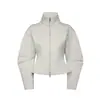 Cardigan Casual de Manga Longa com Gola Alta e Zíper Estilo Senhora Madura para Primavera e Outono, Moletom de Manga Longa com Ajuste na Cintura, Jaqueta High Street com Ombro Normal