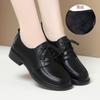 Zapatos de cuero negro suela suave con cordones tacón grueso boca profunda zapatos de trabajo resistentes a las manchas antideslizantes zapatos de mujer terciopelo fino zapatos de mamá zapatos de una sola capa