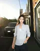 Camisa de Tencel Estilo Coreano, Cuello en V de Verano, Blanca, Transpirable, Corte Ajustado, Botón Único, Diseño Adelgazante, Top Casual para el Trabajo
