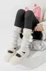 Meias Estilo Coreano para Mulheres com Punhos de Bolinhas e Laços, Caneleiras de Renda Cor Café para Meninas Lolita, Outono e Inverno