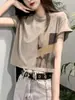 Camiseta feminina estilo americano retrô branca de manga curta verão doce spice girl cintura alta ombro umbigo top curto moderno