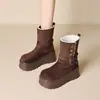 Botas Femininas de Veludo de Alta Qualidade para Meio da Panturrilha 2025 Outono e Inverno Nova Moda Versátil e Confortável Botas de Neve com Solado Grosso para Mulheres