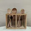 Porta-utensílios dividido de bambu e madeira para cozinha, organizador de hashis, colheres, garfos e talheres, economizador de espaço