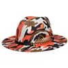 Sombrero de Jazz Estilo Europeo y Americano Británico, Fedora de Lana con Graffiti de Colores y Cinta, Sombrero de Ala Ancha para Hombres y Mujeres, Sombrero Versátil de Ala Ancha