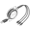 Cable de Datos Retráctil Tres en Uno de Cristal para Teléfono Móvil Cable de Carga Rápida con Impresión de Logo Pequeño Regalo Fabricante Venta al Por Mayor Cable de Carga Uno a Tres