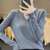 Suéter de cuello en V medio abierto de lana peinada de principios de otoño para mujer, suéter fino de nicho, camisa base, suéter ajustado de manga larga, nuevo estilo