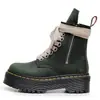 Botas de Motocicleta de Cuero Crazy Horse de Primera Capa Transfronterizas de Color Rojo con Suela Gruesa de 8 Ojales para Mujer 1460 Cremallera Lateral Botines de Cuero Genuino Suela de Plataforma Lengüeta Larga