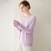 Suéter de malha 100% cashmere puro feminino, novo modelo outono e inverno, gola redonda, caimento justo, canelado, macio, peça base moderna