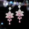 Novo estilo francês luz luxo gota de água borla flor brincos s925 prata agulha feminino tribunal estilo elegante elegante zircão brincos
