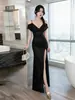 Vestido Largo de Hombros Descubiertos con Cuello Halter y Abertura, Estilo Pura Pasión, Ceñido a la Cintura, Adelgazante, Vestido Bodycon, Vestido de Noche para Discoteca, Bar, Fiesta