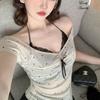 Nuevos Tops Dulces de Verano de Tailandia, Tops Ligeramente Transparentes, Versátiles de Encaje con Lazo Estilo Coreano Dulces Sexy Pura Deseo Camisetas