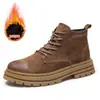 Botas de Inverno Masculinas Botas de Couro Genuíno Sapatos de Cano Alto Estilo Britânico Masculino Botas de Trabalho Botas de Couro para Exterior com Solado Grosso Forradas com Lã