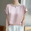 Venta al por mayor transfronteriza 2026 Primavera y Verano Nuevo estilo Camiseta de manga corta con cuello redondo para mujer Color liso Satén Sedoso Imitación de Seda Top Camiseta para mujer