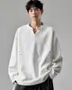 Sudadera con capucha de camiseta de manga larga con cuello en V pequeño y textura otoñal retro americana para hombre, capa base simple y holgada de color liso