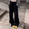 2024 Transfronterizo Caliente Piel de Camarón Calle Alta Casual Pantalones Deportivos para Mujer Verano Diseño Americano Tres Rayas Rectos Pierna Ancha