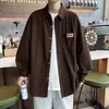 Camisa Chaqueta de Otoño para Hombre de Nicho Estilo Hong Kong Versátil para Hombre Sensación Clásica Diseño Holgado Camisa de Pana Retro Delgada