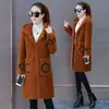 Jaqueta Feminina com Capuz e Letras, Outono e Inverno, Comprimento Médio, Versátil, Elegante, Peça Única com Capuz, Imitação de Caxemira, Corta-vento
