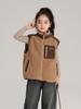 Pudding Haru Otoño/Invierno Nuevo Chaleco Versátil de Patchwork de Felpa con Cuello Alto para Niñas Otoño/Invierno 2024